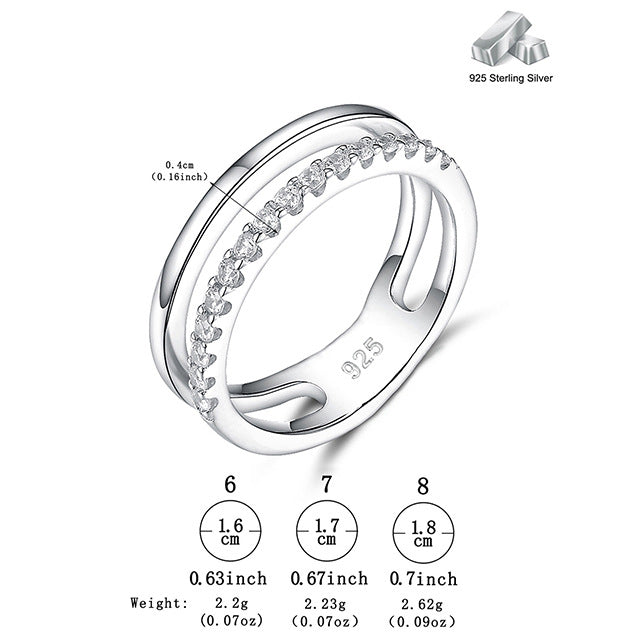 Double Row Zircon Ring - S925 Silver Office Classic Minimalist