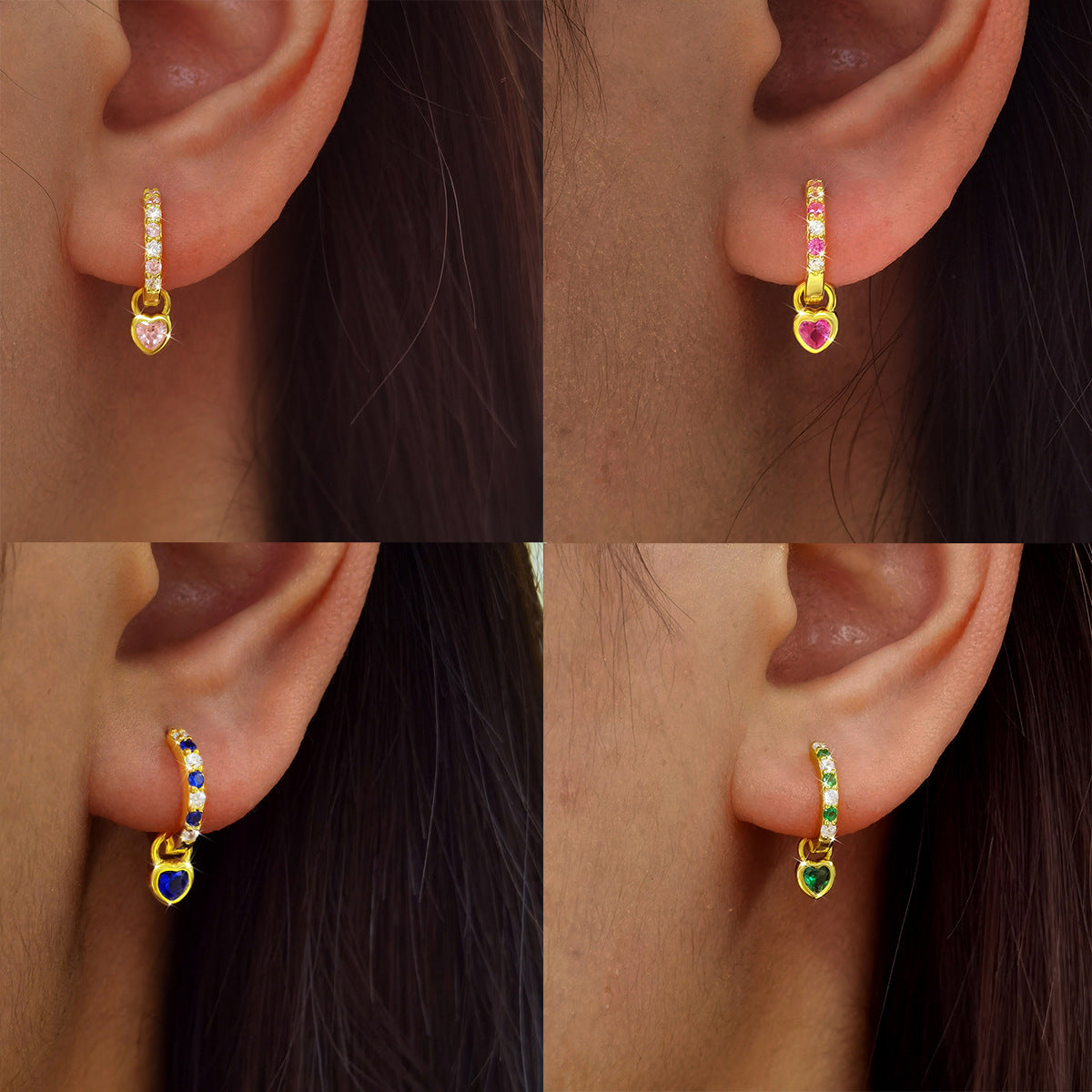 Color Zircon Heart Ear Cuffs - S925 Silver Dopamine Jewelry