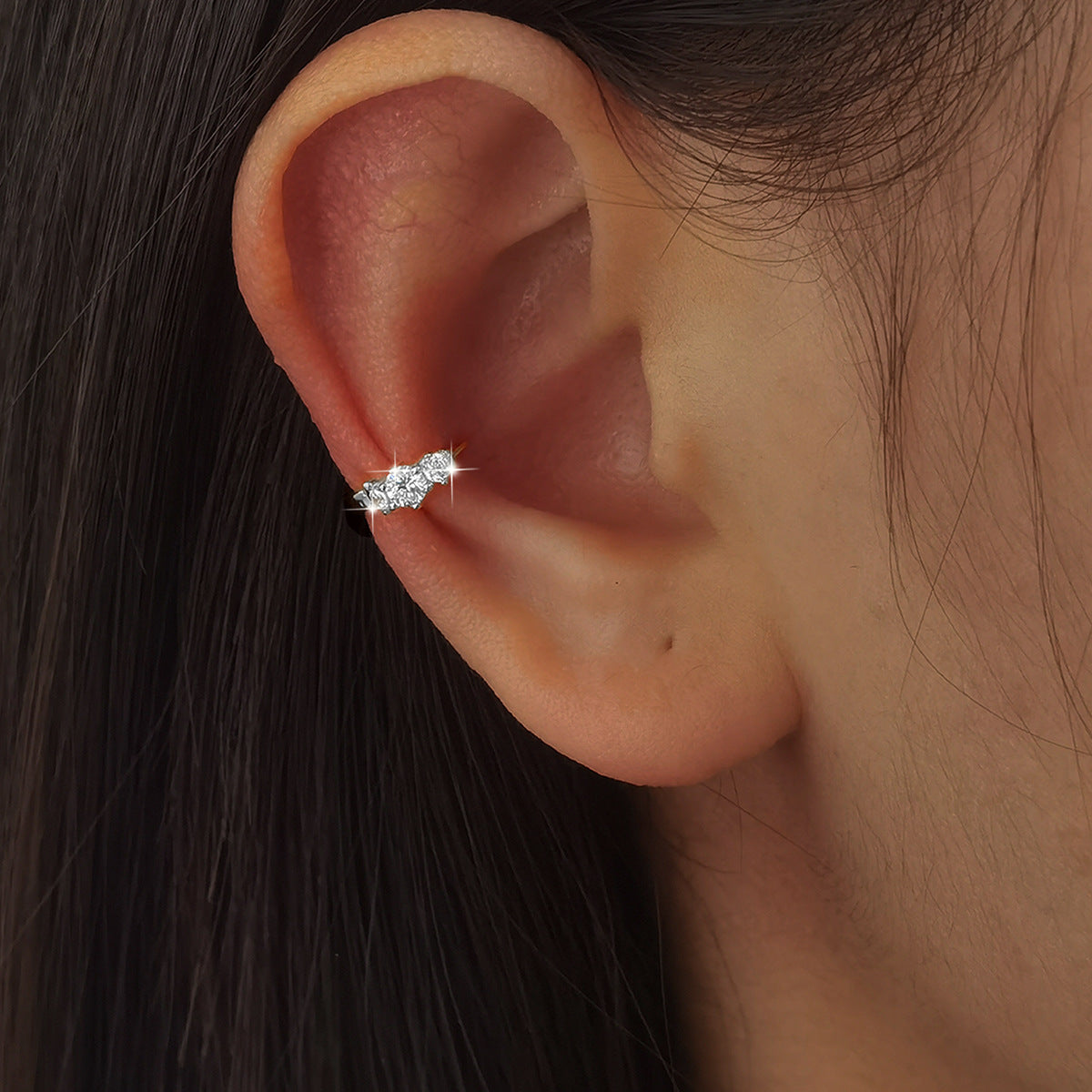 Single Zircon Hoop Earring - 925 Silver Geometric Niche