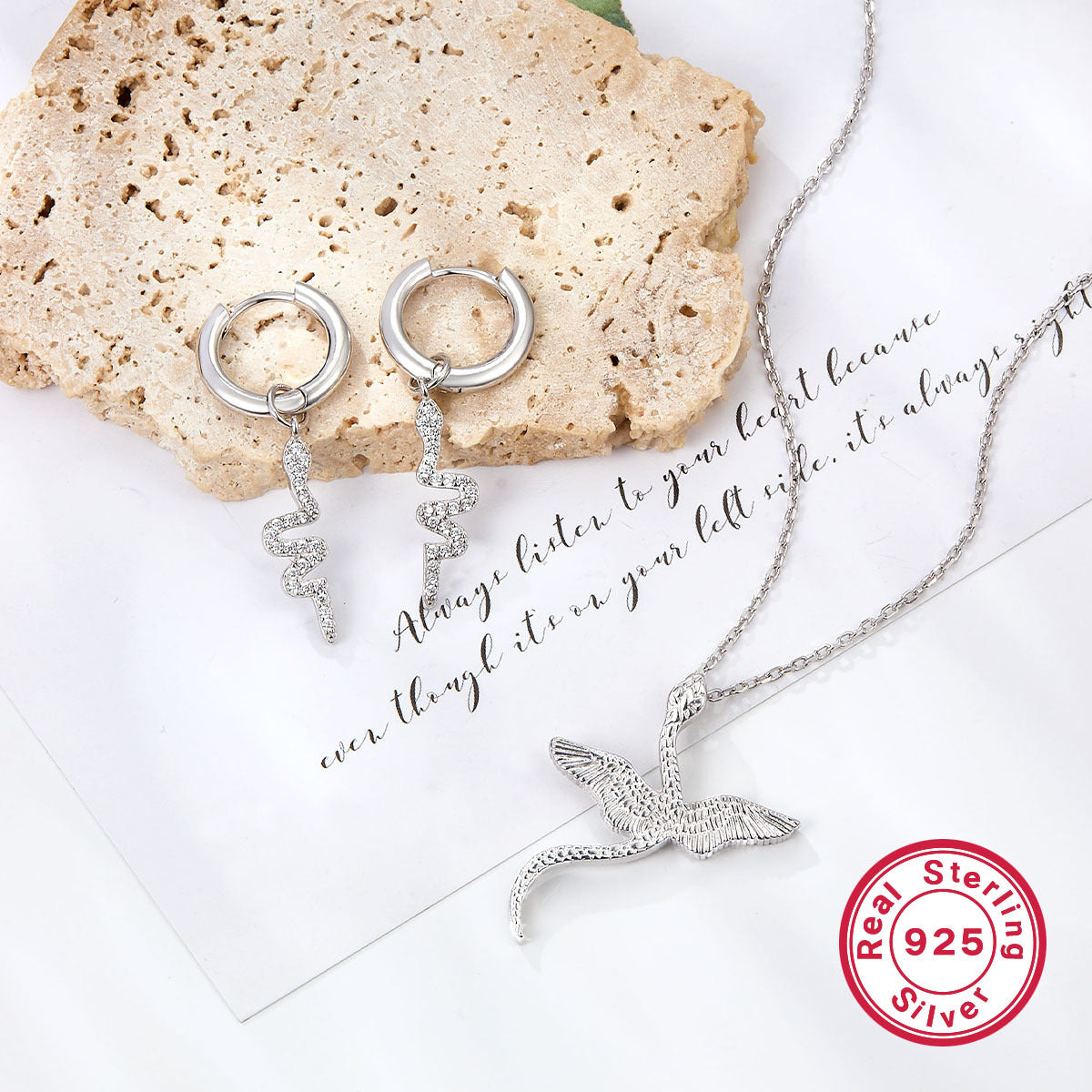 Luxe Serpent Jewelry Set | 925 Silver Earrings, Necklace & Pendant