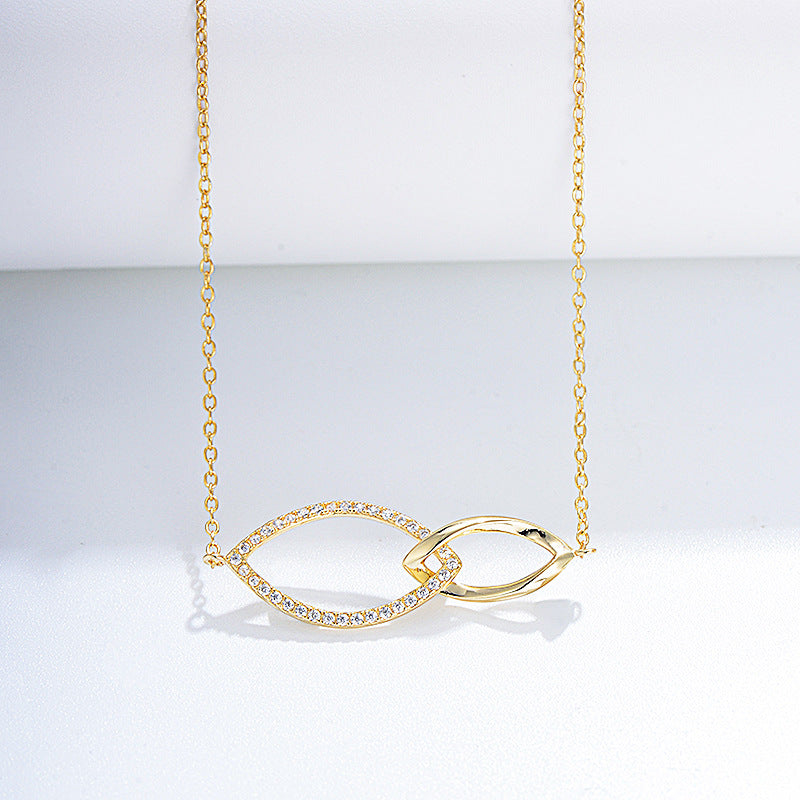 925 Sterling Silver Geometric Rhombus Interlocking Necklace, Sparkling Zirconia Jewelry