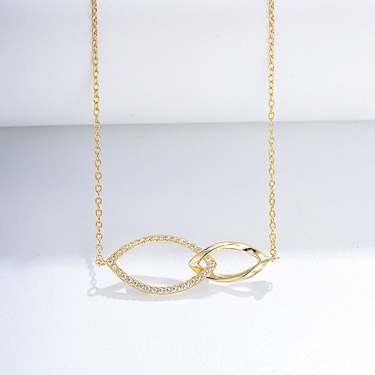 925 Sterling Silver Geometric Rhombus Interlocking Necklace, Sparkling Zirconia Jewelry