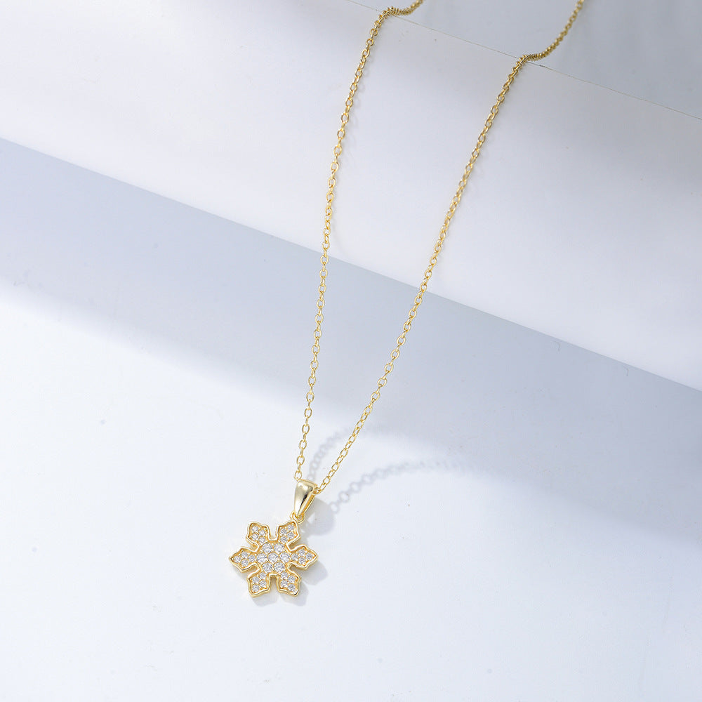 925 Sterling Silver Snowflake Pendant Necklace, Micro-Pave Zirconia Jewelry