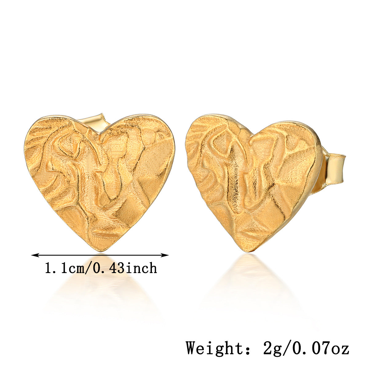 Heart Texture Stud Earrings - Solid Sterling Silver Vintage Valentine Gift