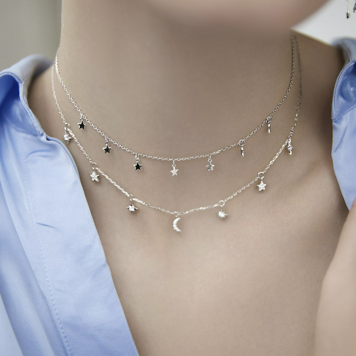 Star Moon Necklace - S925 Silver Light Luxury Collarbone Chain