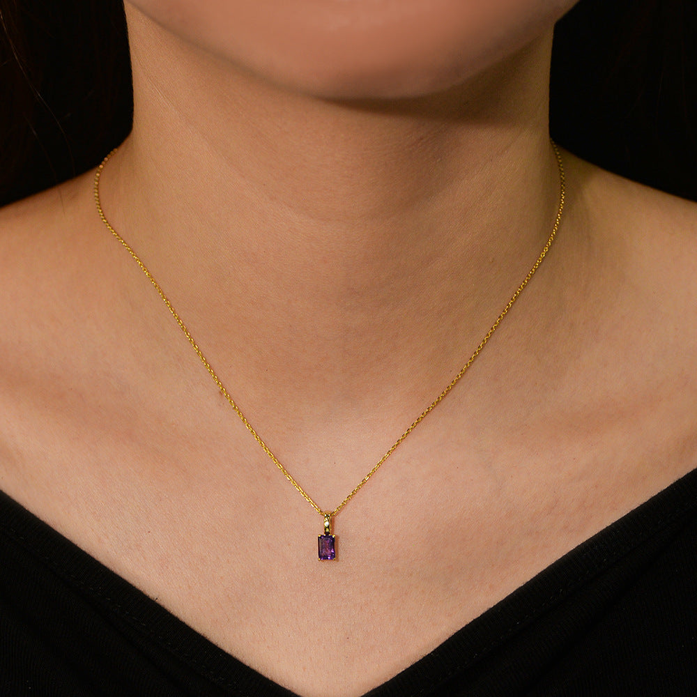 925 Sterling Silver Natural Amethyst & Peridot Pendant Necklace, Minimalist Light Luxury Color Gemstone Jewelry