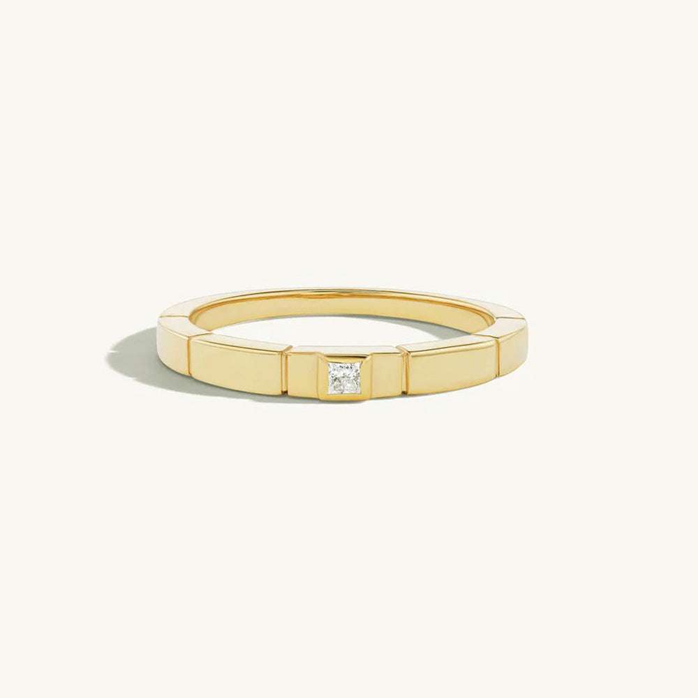 925 Sterling Silver Minimalist Square Zirconia Ring, Geometric Ins Style High-End Band Jewelry