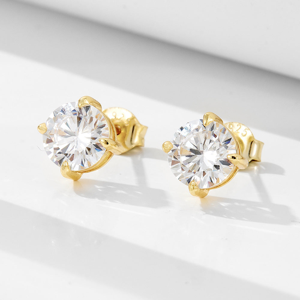 925 Sterling Silver Classic 4-Prong Round Zirconia Stud Earrings, Minimalist Daily Solitaire Jewelry