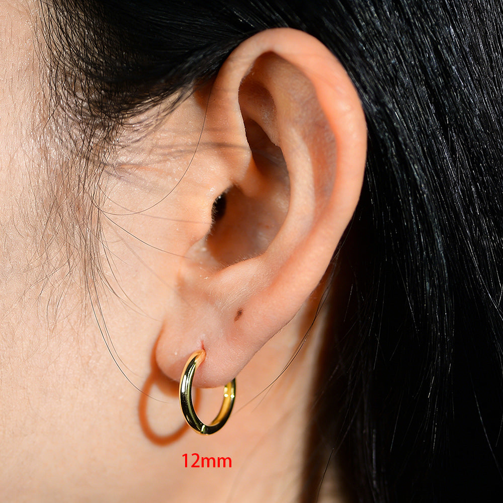 925 Sterling Silver Minimalist Sleek Hoop Earrings, High-End Light Luxury Plain Circle Jewelry