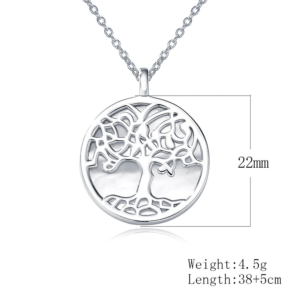 Sterling Silver Elegant Tree of Life Shell Pendant for Women, High-End Versatile Accessory