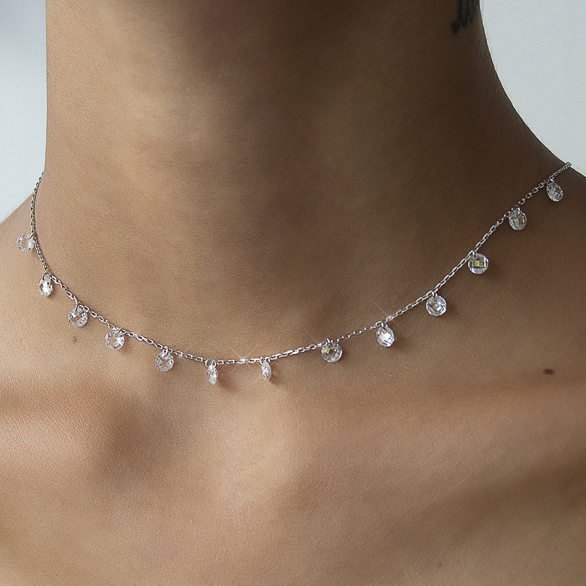 Teardrop Zircon Necklace - 925 Silver Minimalist Niche Choker Wholesale