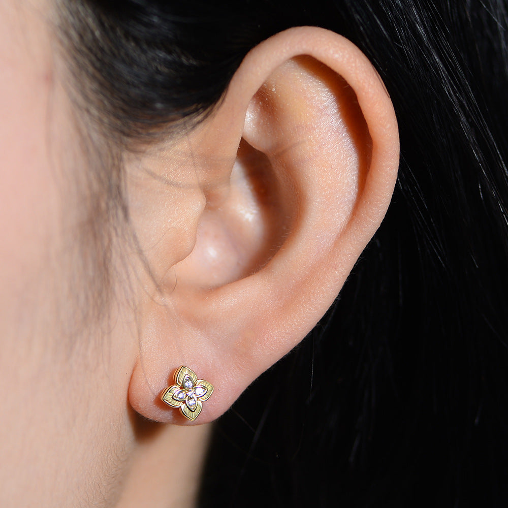 S925 Silver Sparkling Lucky Clover Earrings - Modern Ins Style Aesthetic Accessories