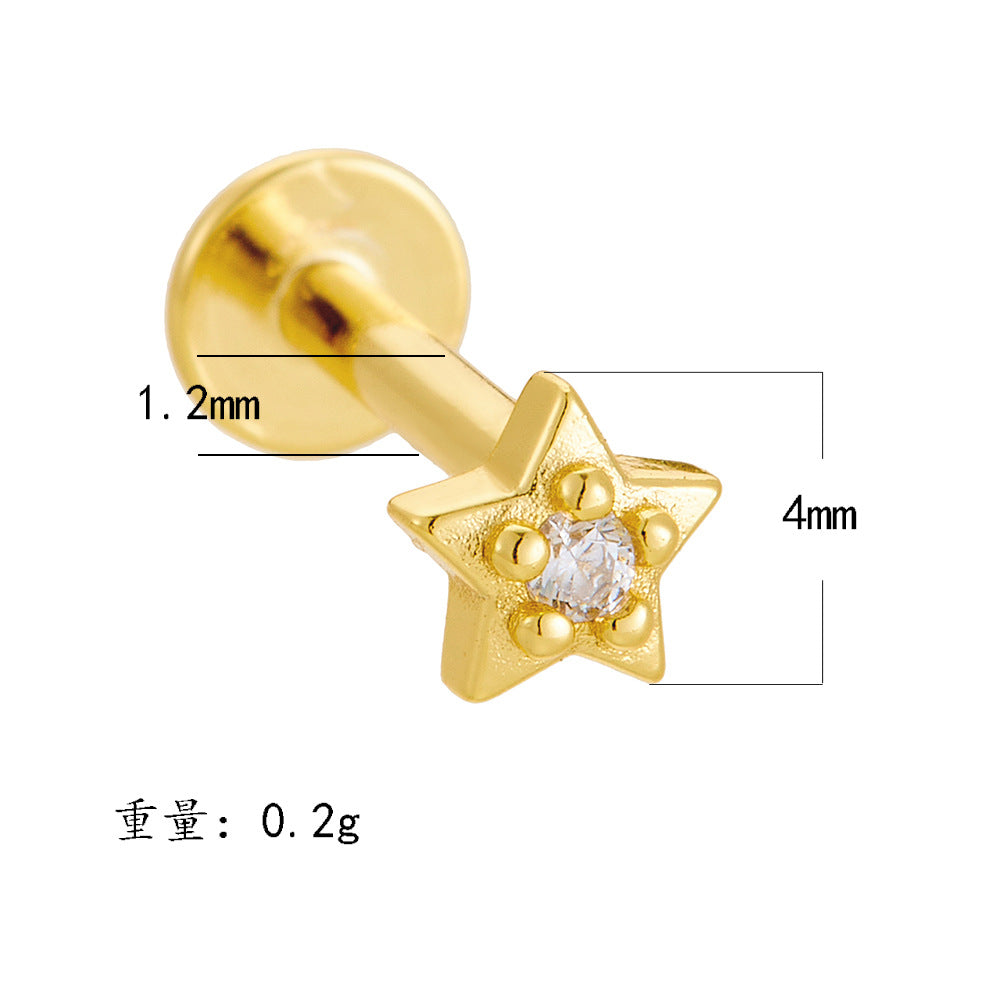 925 Sterling Silver Geometric Opal Labret Stud, Threaded Cartilage Piercing High-End Trendy Jewelry