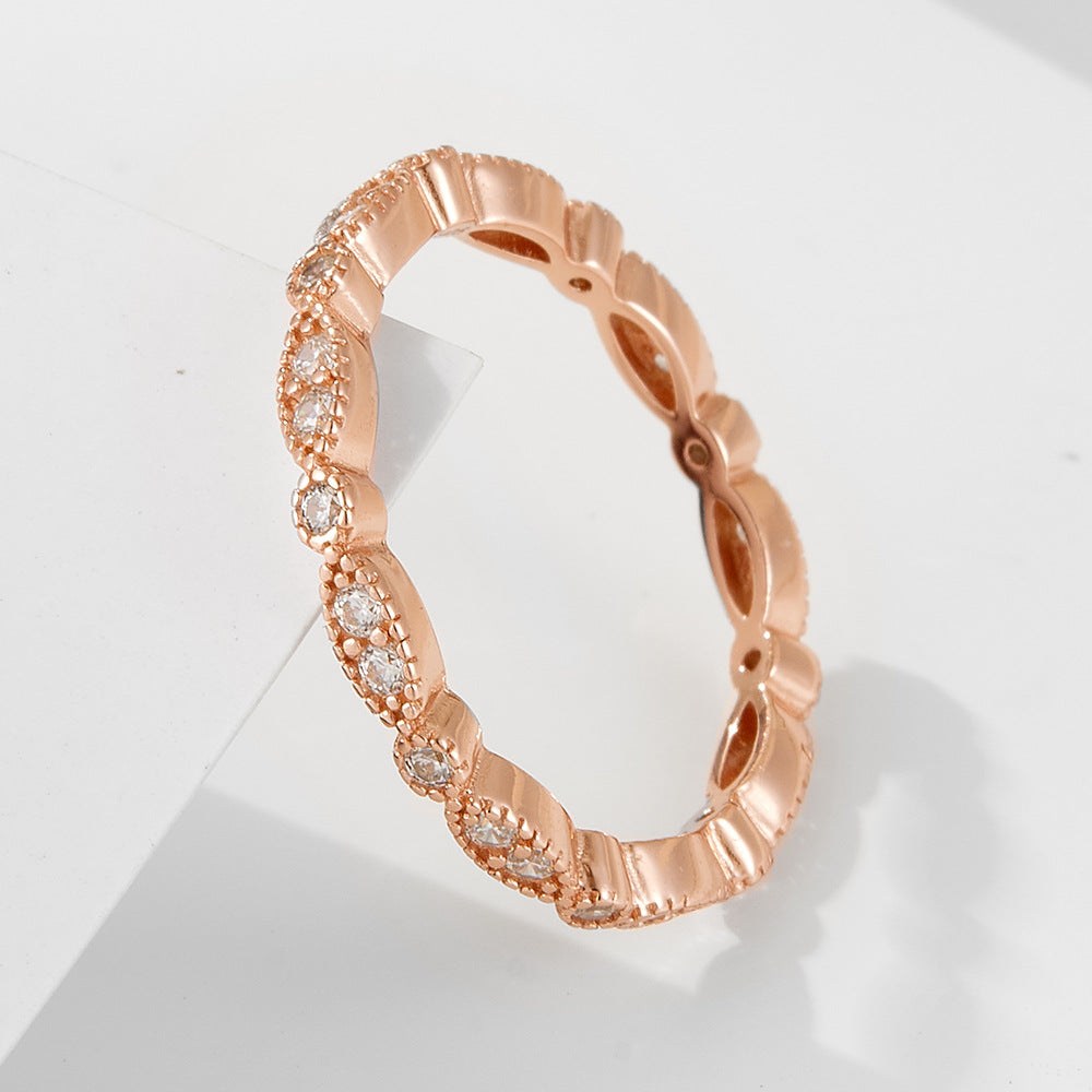 Sterling Silver Sparkling Pave Gold Ring for Women, Minimalist High-End Aesthetic