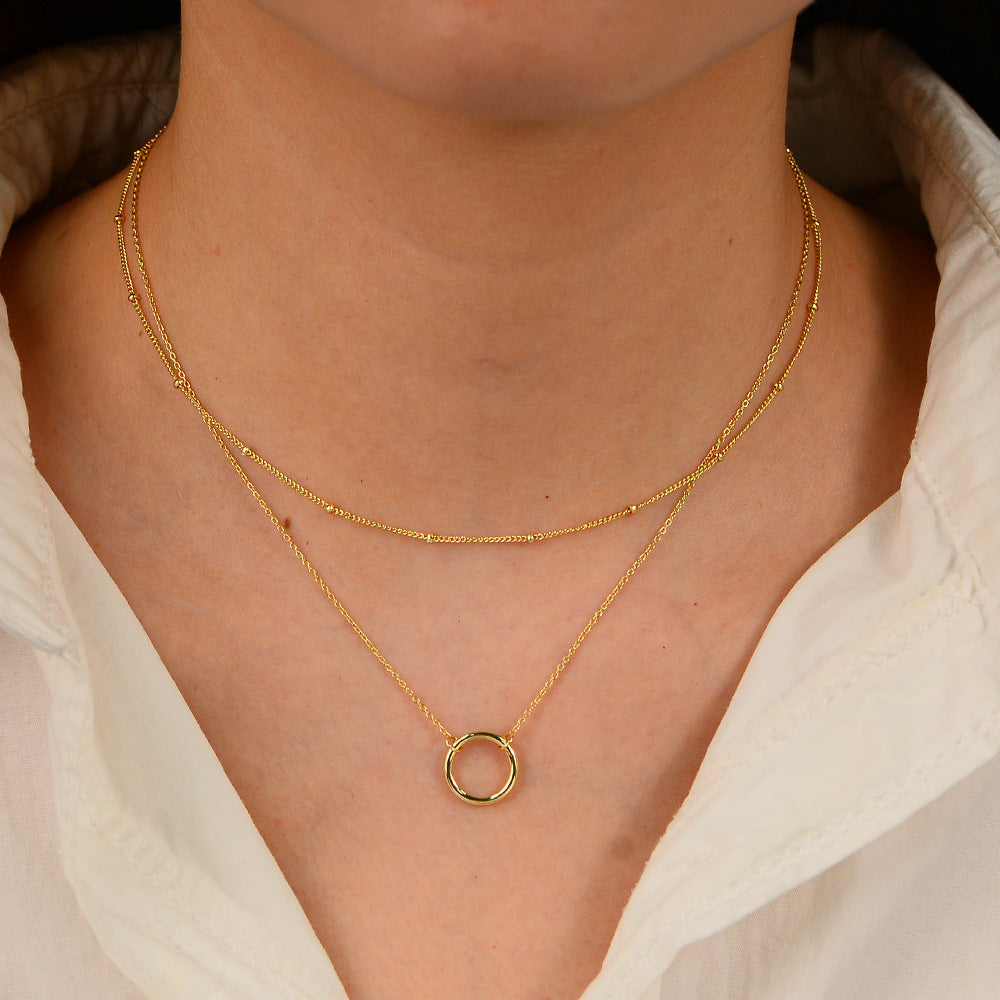 S925 Silver Modern Interlocking Hoop Choker - Elegant Layered Clavicle Chain