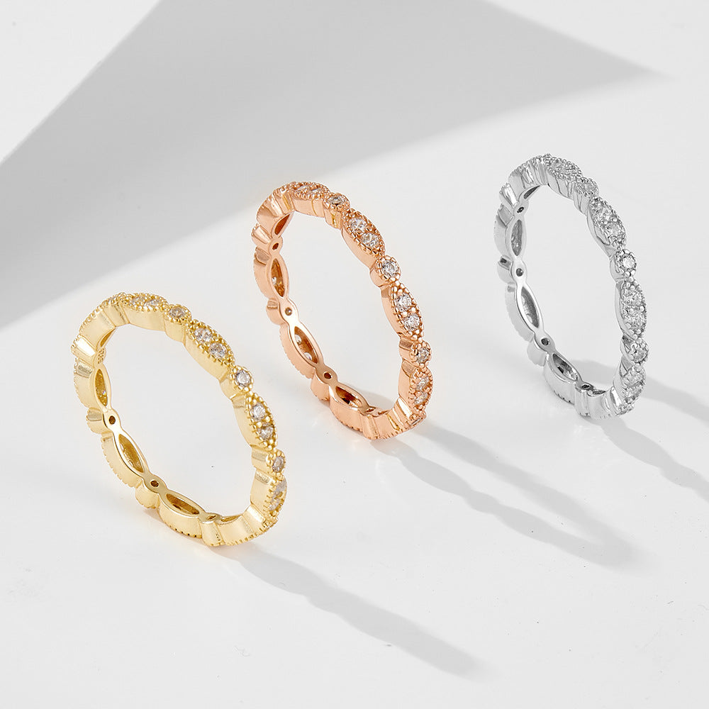 Sterling Silver Sparkling Pave Gold Ring for Women, Minimalist High-End Aesthetic