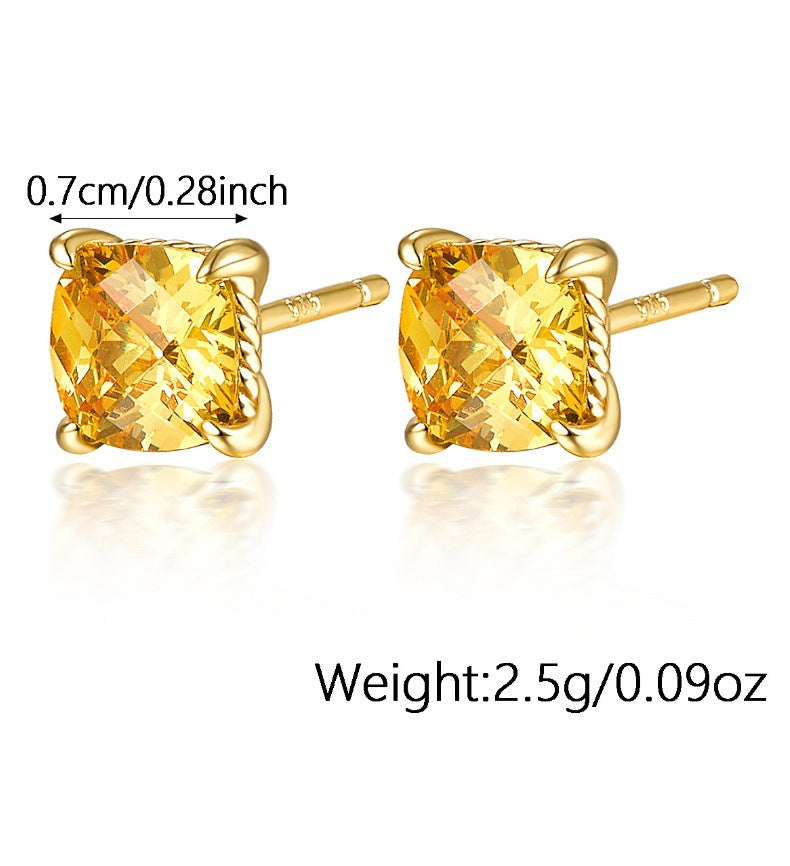 S925 Multicolor Zircon Set | Square Earrings, Ring & Necklace