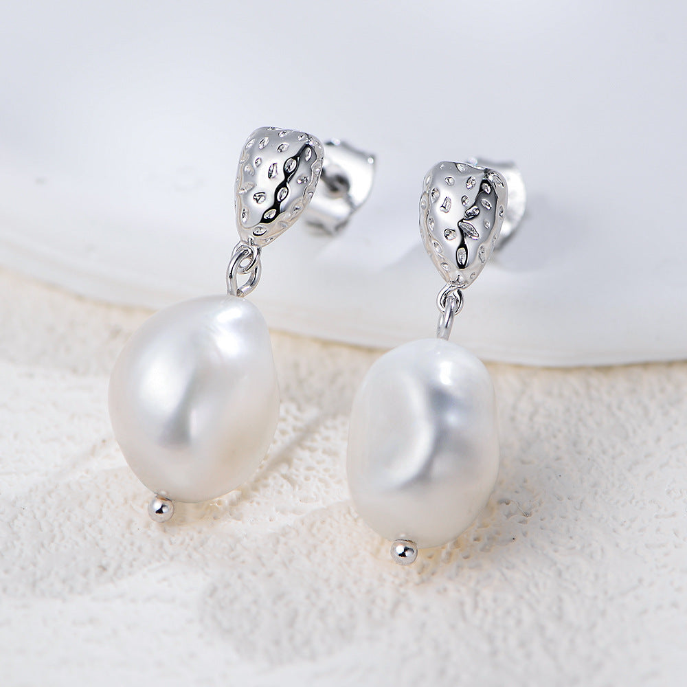 925 Sterling Silver Natural Baroque Pearl Earrings, French Vintage Romantic Jewelry