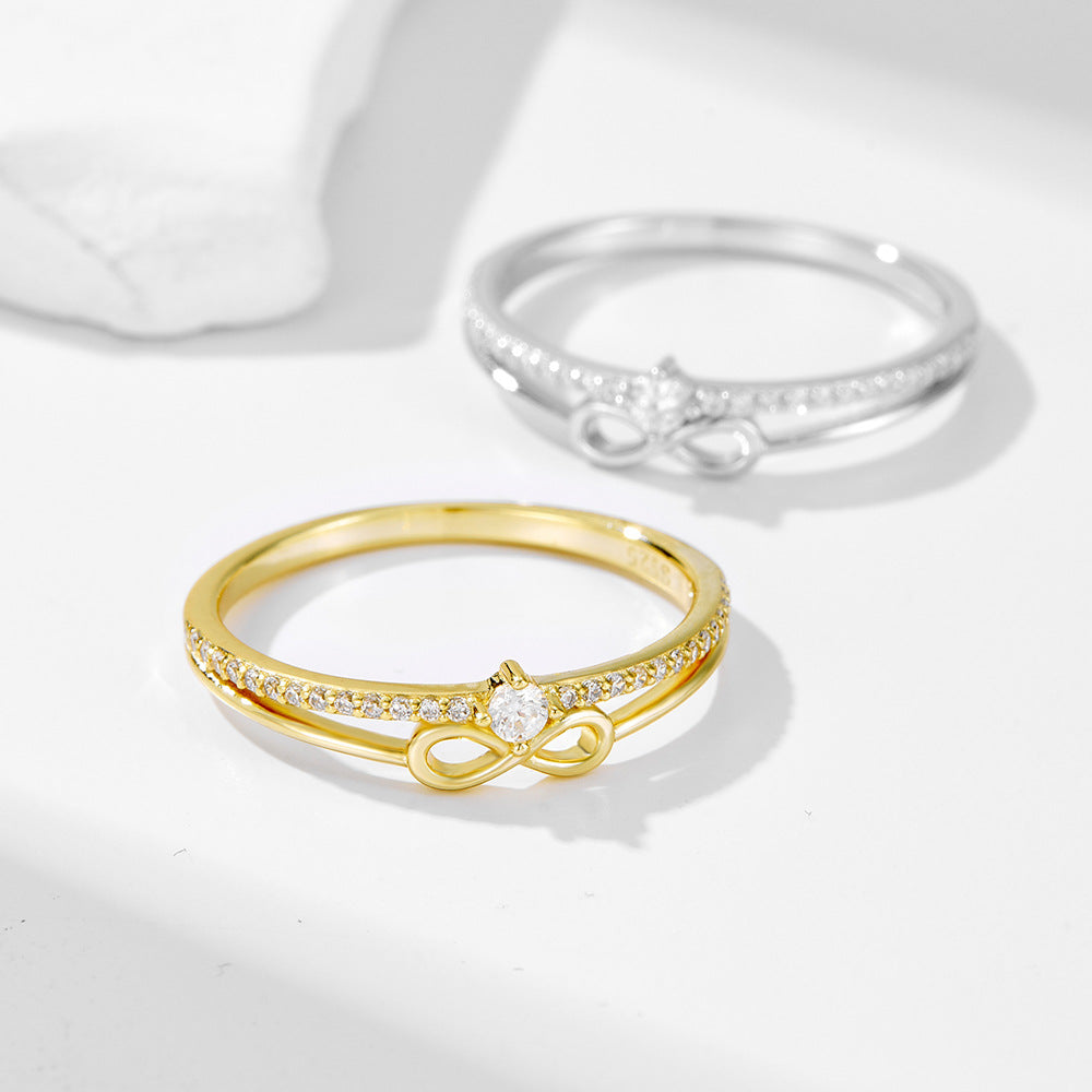 925 Sterling Silver Infinity Figure-8 Ring, Minimalist Pave Zirconia Lucky Band Jewelry