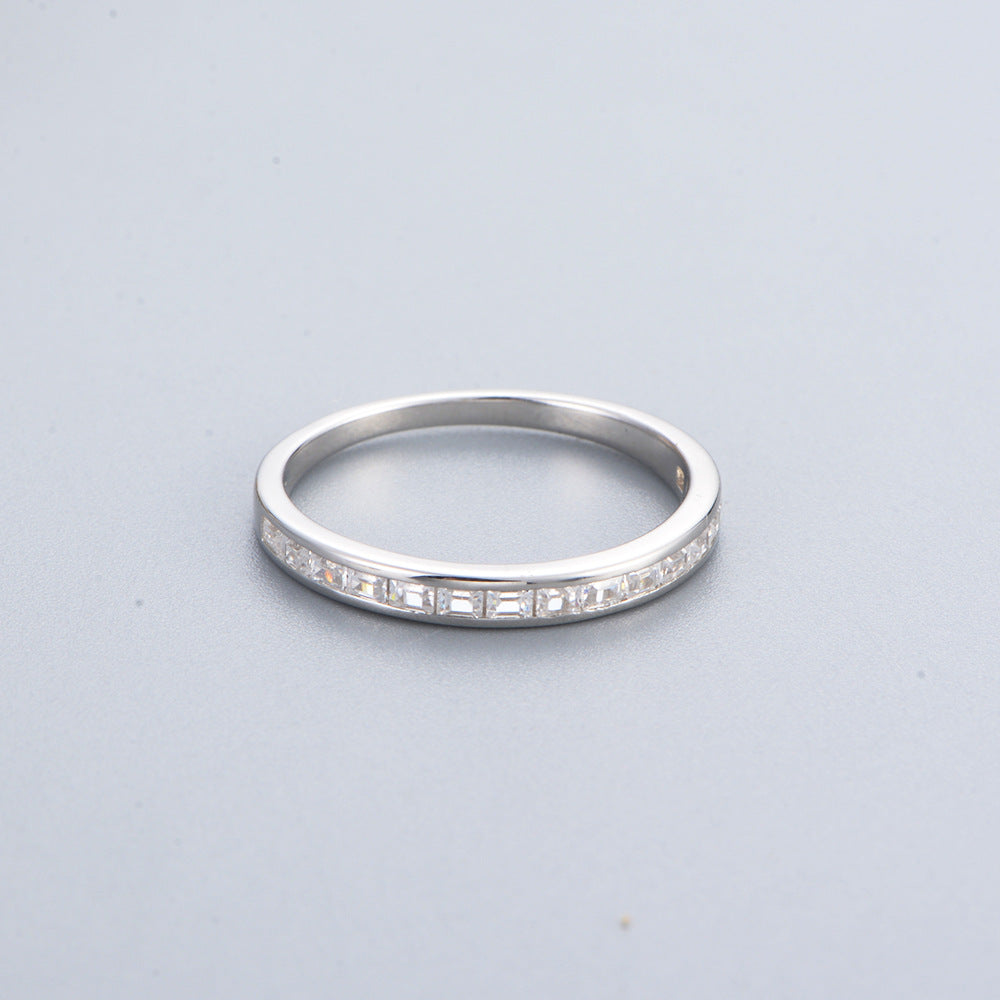 925 Sterling Silver Geometric Square Zirconia Ring, Minimalist Jewelry