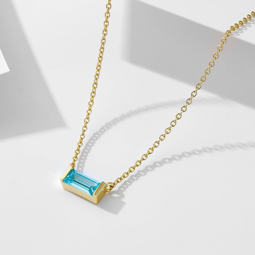 925 Sterling Silver Birthstone Pendant Necklace, Minimalist Lucky Stone Clavicle Chain