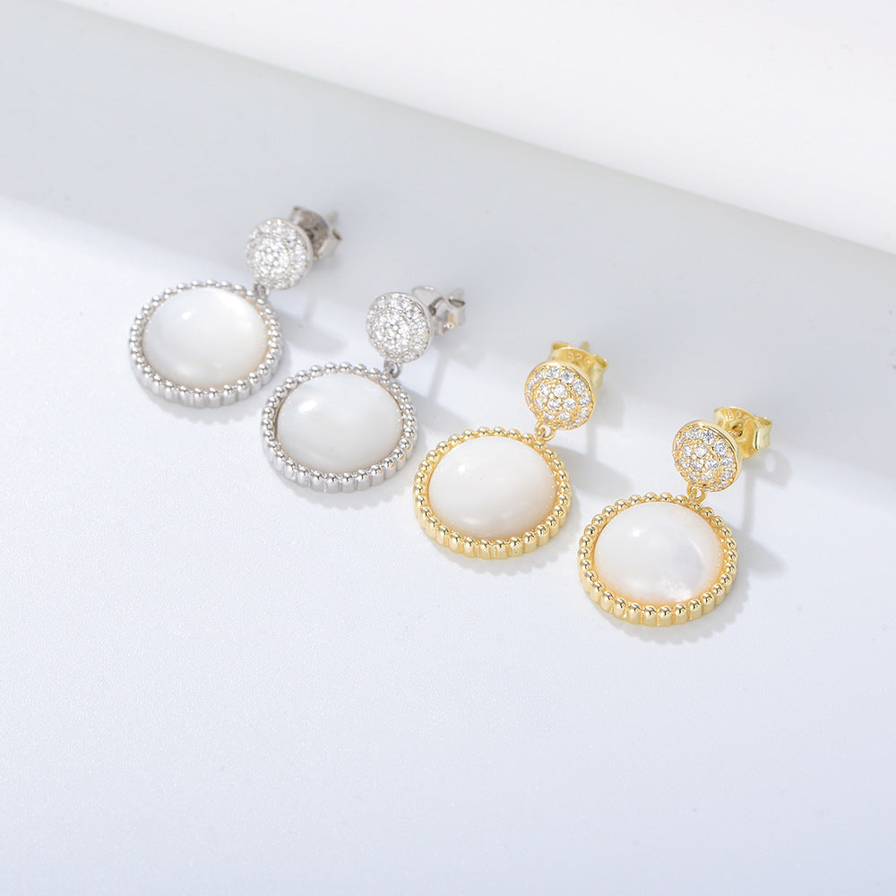 925 Sterling Silver Vintage Minimalist Shell Earrings, Sparkling Zirconia Jewelry