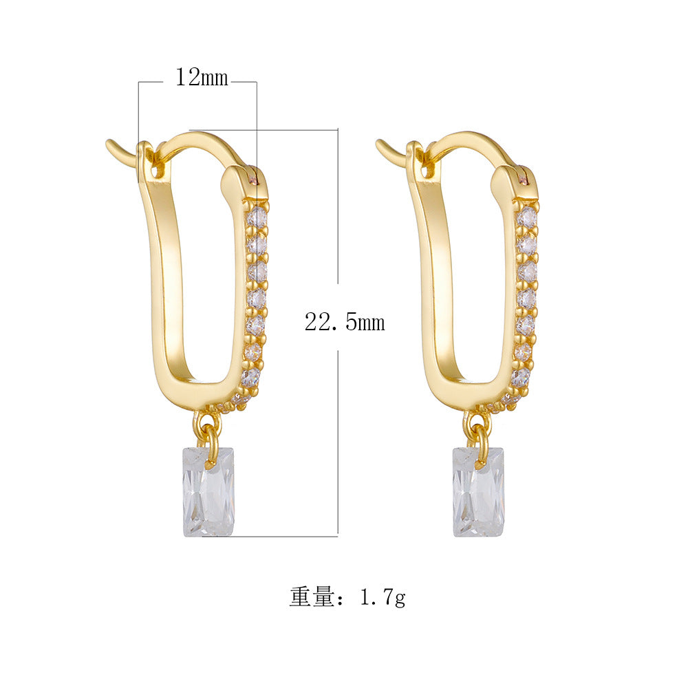 terling Silver Pave Square Zirconia U-Shaped Huggie Earrings for Women