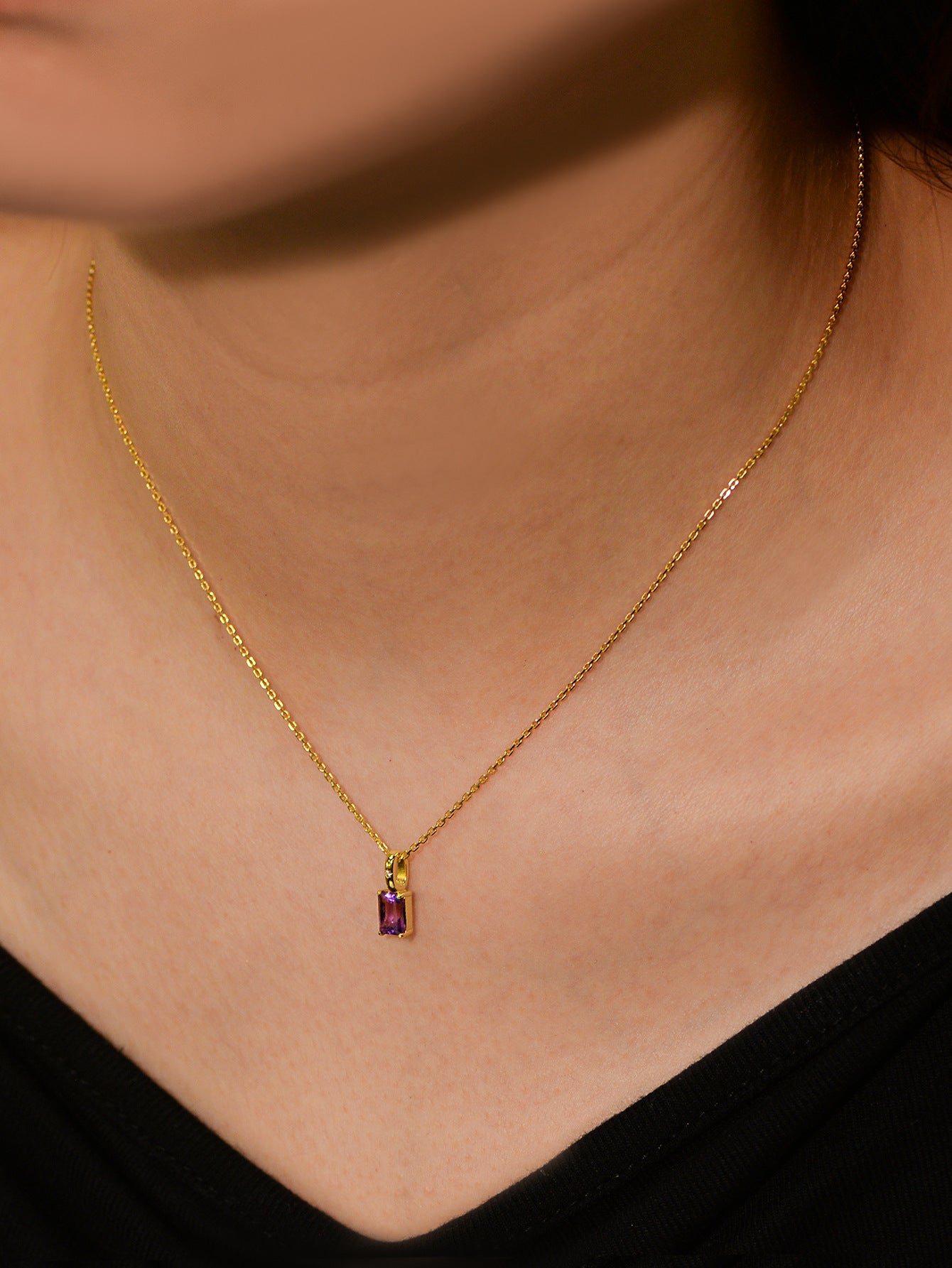 925 Sterling Silver Natural Amethyst & Peridot Pendant Necklace, Minimalist Light Luxury Color Gemstone Jewelry