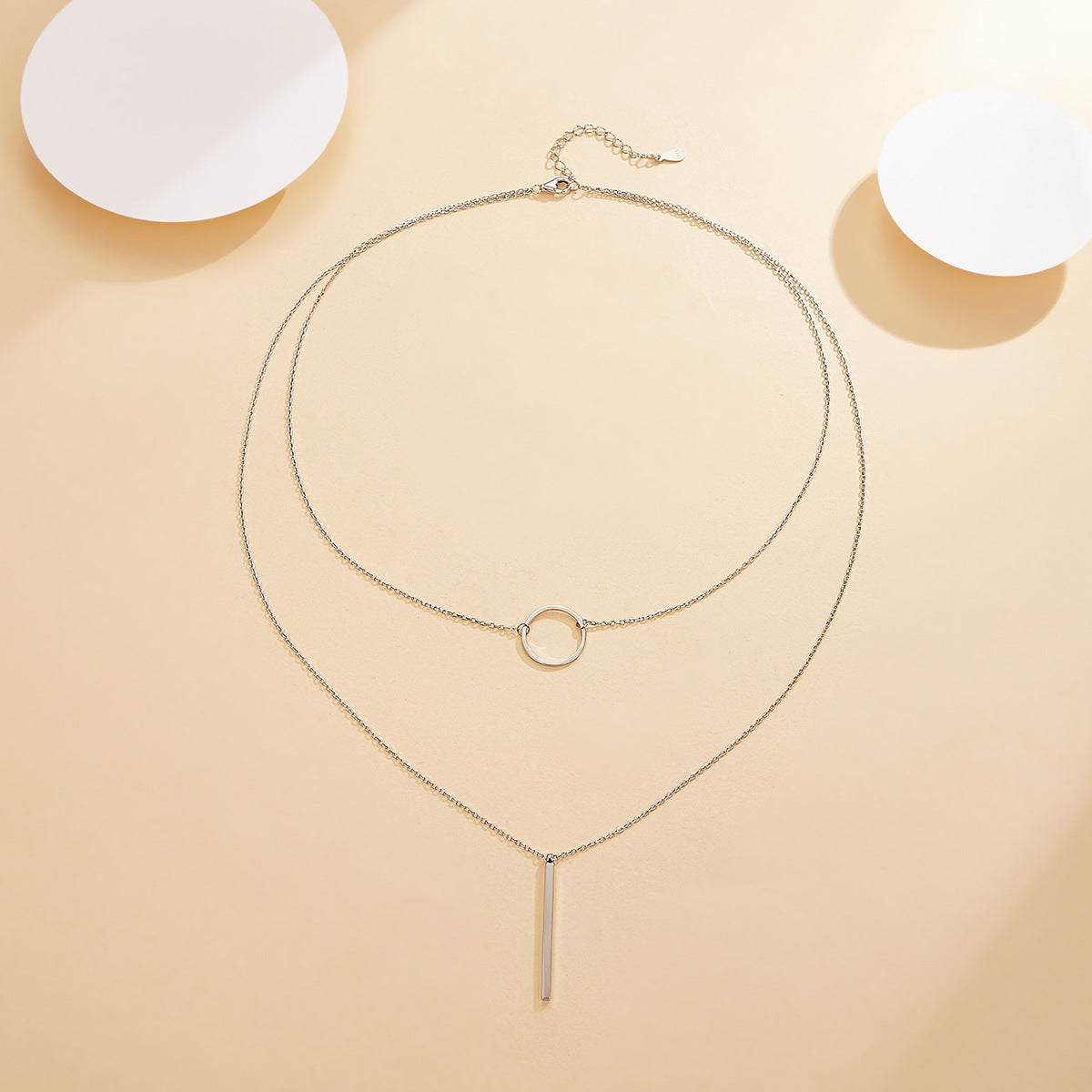 Double Layer Circle Necklace - 925 Silver Minimalist Best Friend Gift