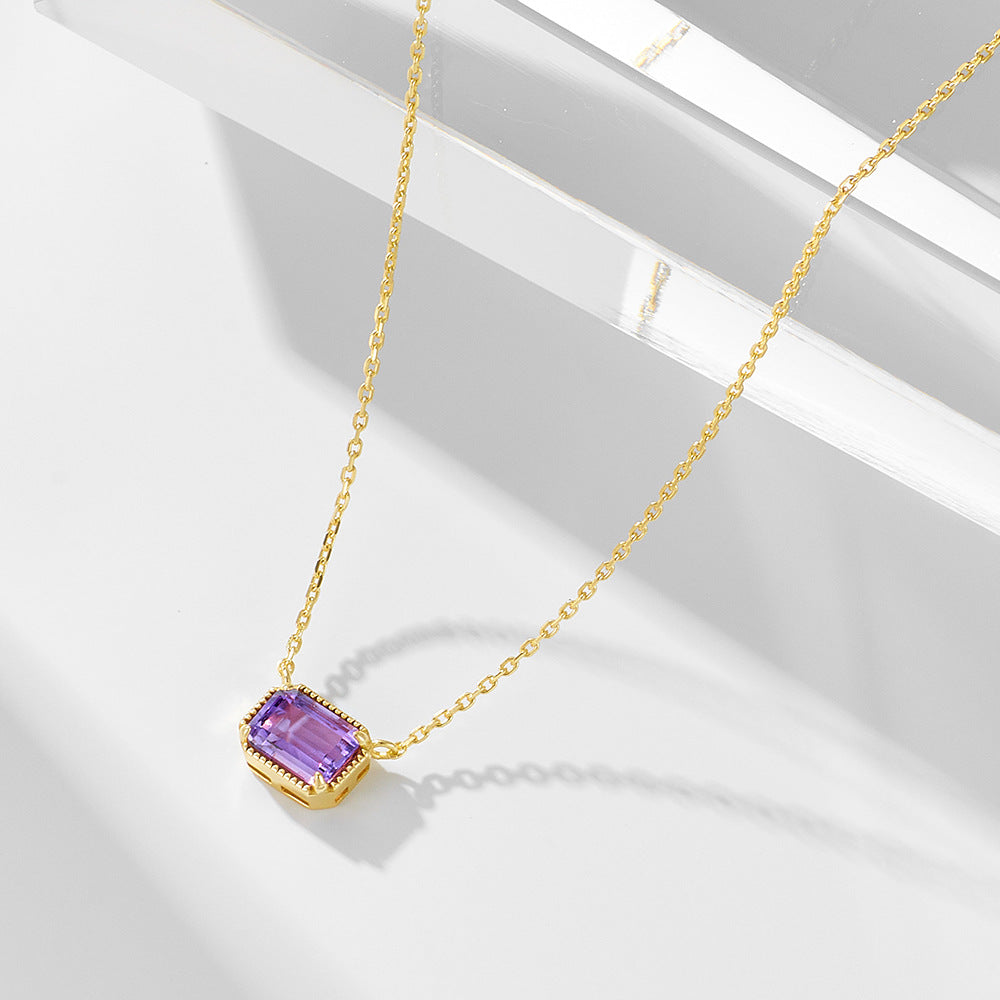 925 Sterling Silver Purple Amethyst Pendant Necklace, Minimalist High-End Jewelry