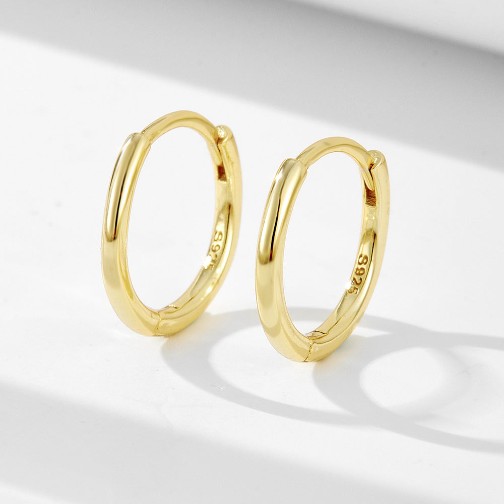 925 Sterling Silver High-End Hoop Earrings, 14K Gold Plated Sleek Minimalist Ins Style Jewelry