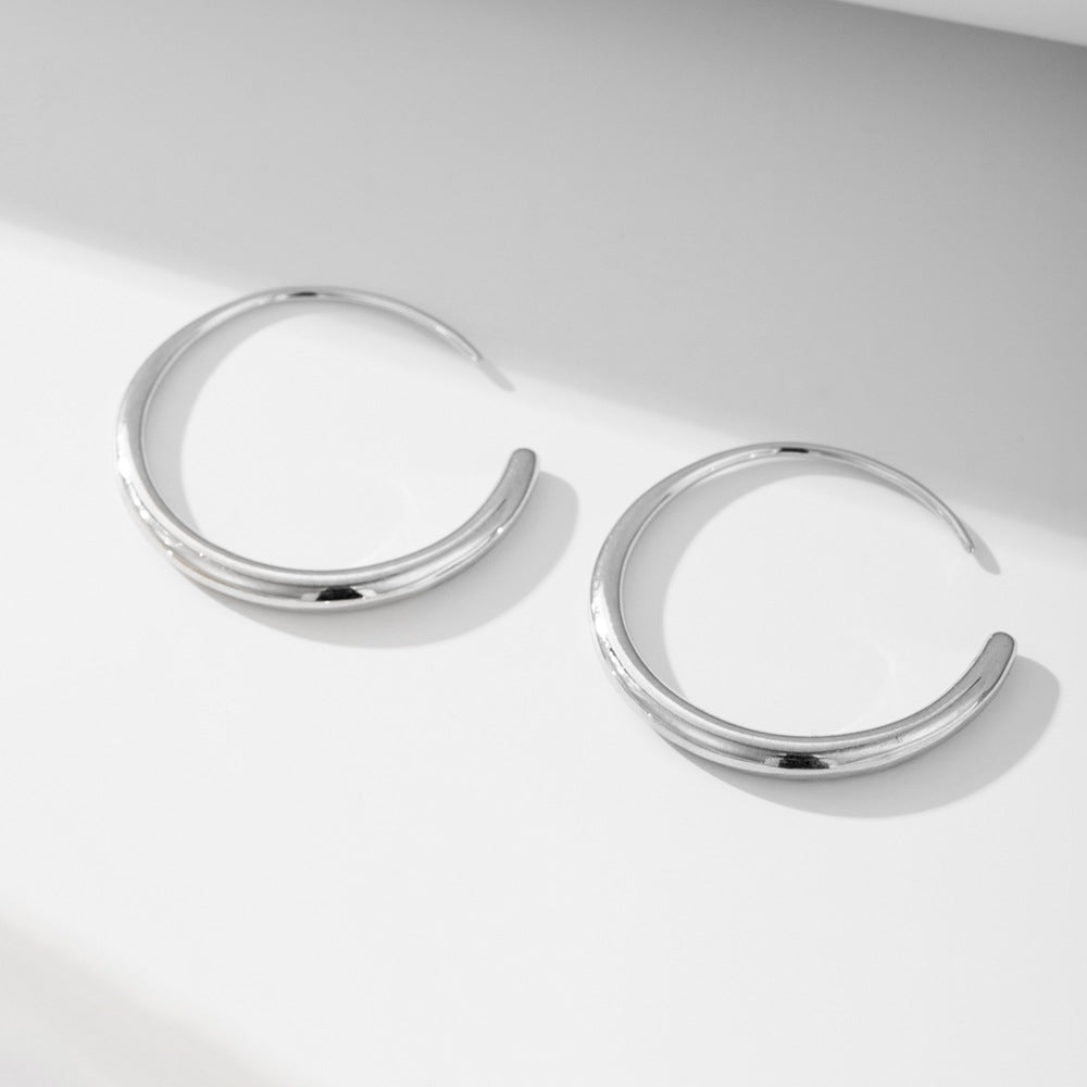 925 Sterling Silver Minimalist Geometric Hoop Earrings, Creative Hip-Hop Style Trendy Jewelry