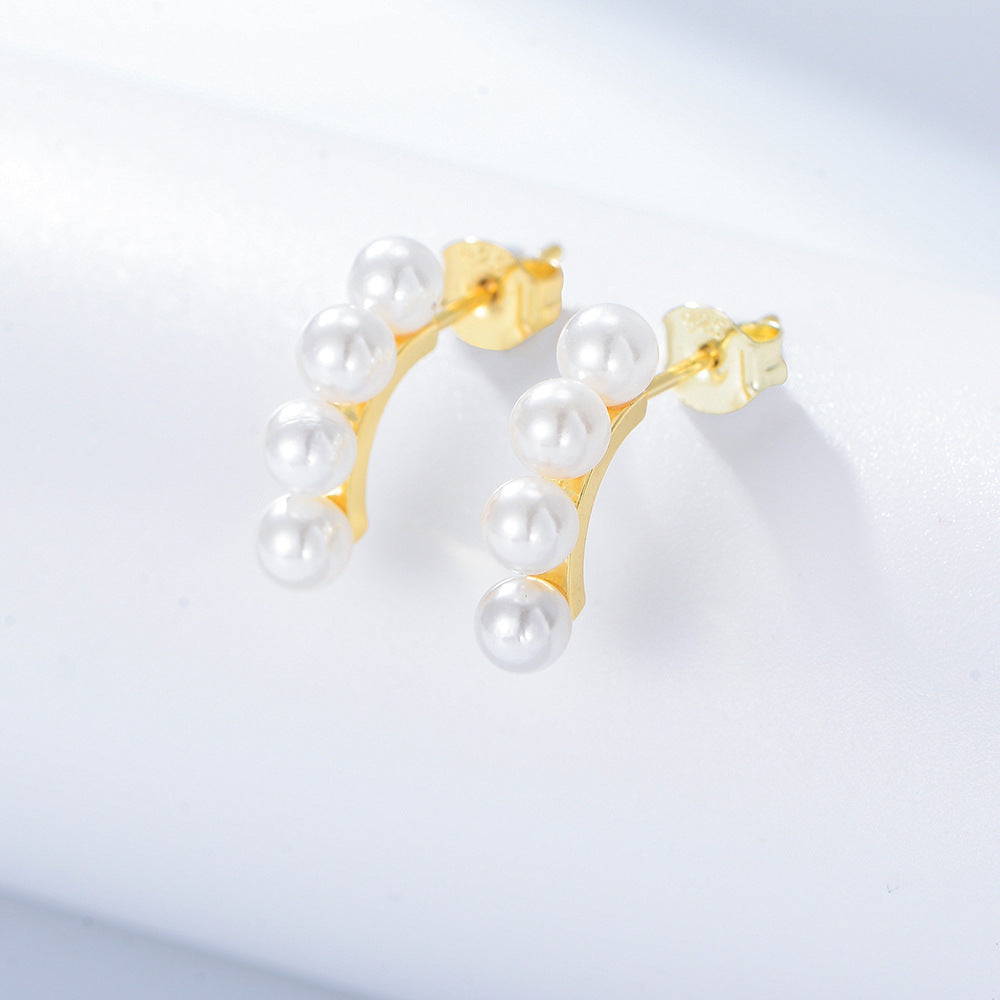 925 Sterling Silver Minimalist Pearl Stud Earrings, Elegant Classic Jewelry