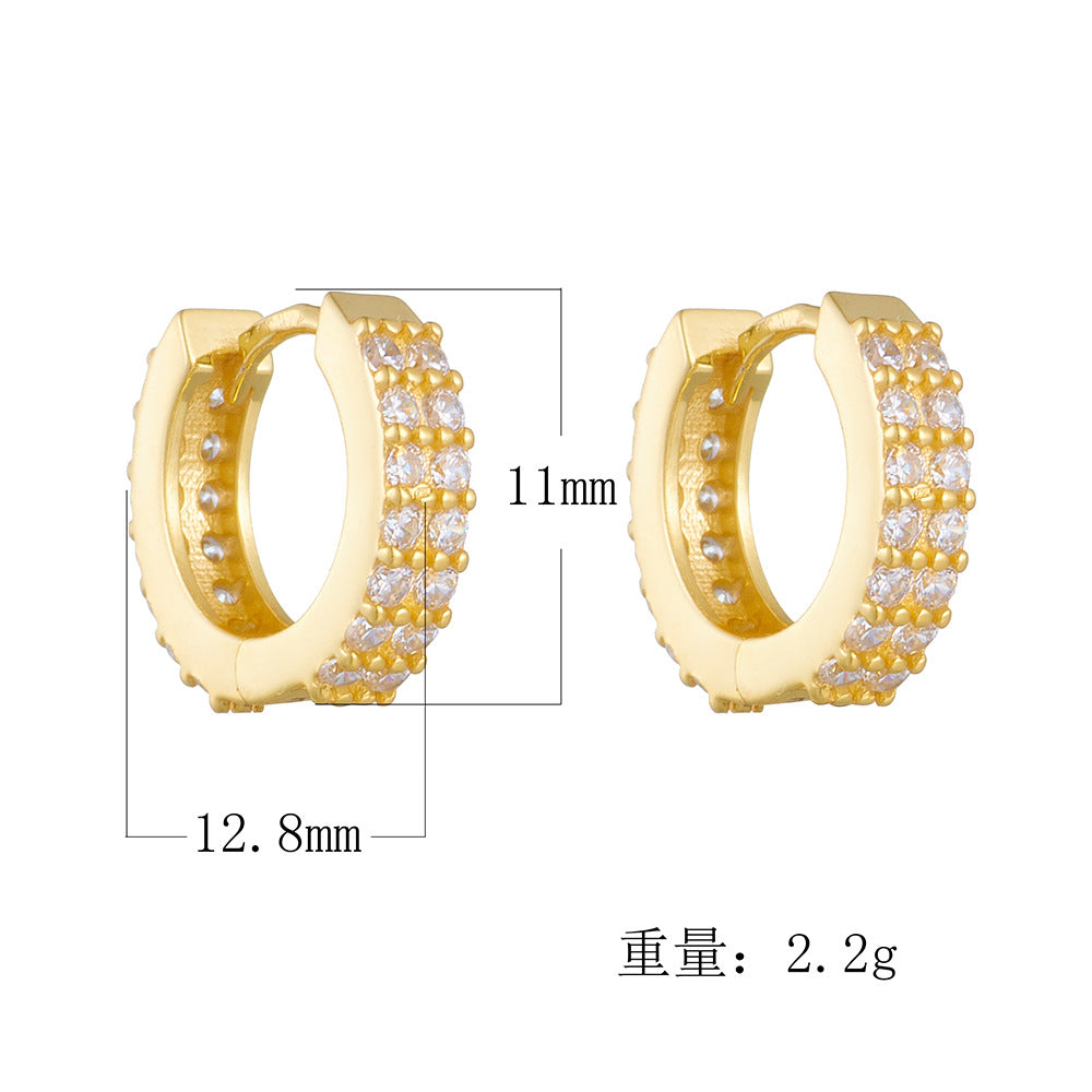 925 Sterling Silver Double Row Zirconia Huggie Hoops, Micro-Pave Small Hoop Earrings for Women, Minimalist Geometric Ear Buckles