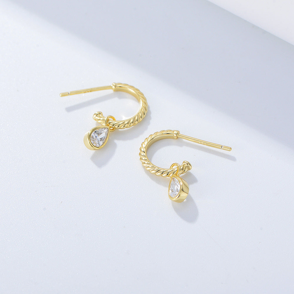 S925 Silver Classic C-Studs - Minimalist Teardrop Zirconia Earrings