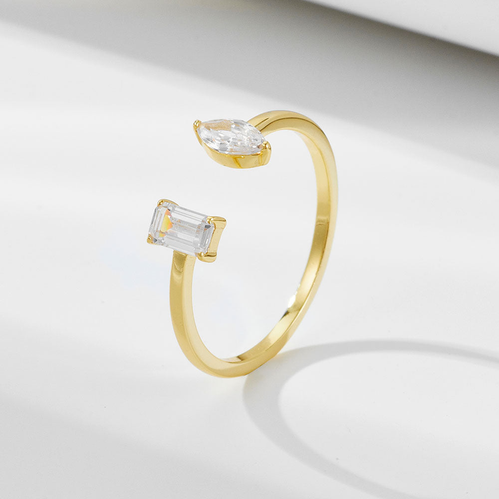 925 Sterling Silver Zirconia Open Ring, Light Luxury Geometric Ins Style Adjustable Jewelry