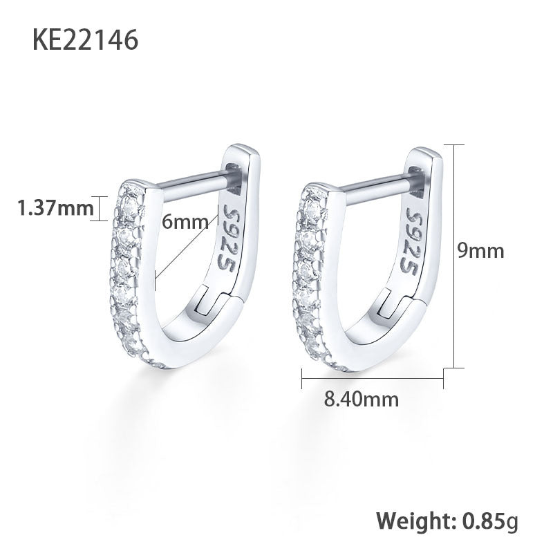U Shape Diamond Hoop Earrings - S925 Silver Minimalist Geometric