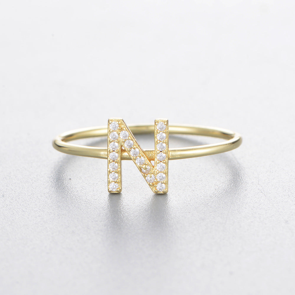 925 Sterling Silver 26 Alphabet Zirconia Rings, Minimalist Stackable Initial Jewelry