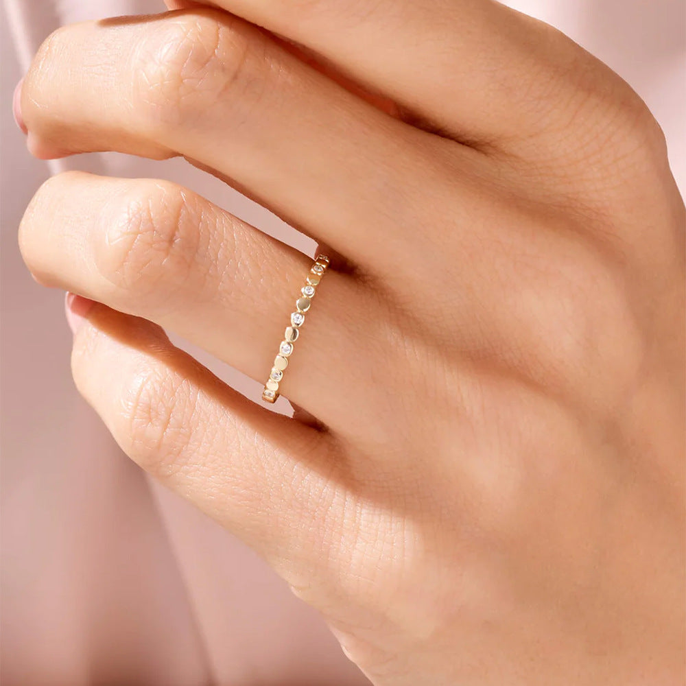 Sterling Silver Pave Zirconia Geometric Round Ring for Women, Trendy Aesthetic