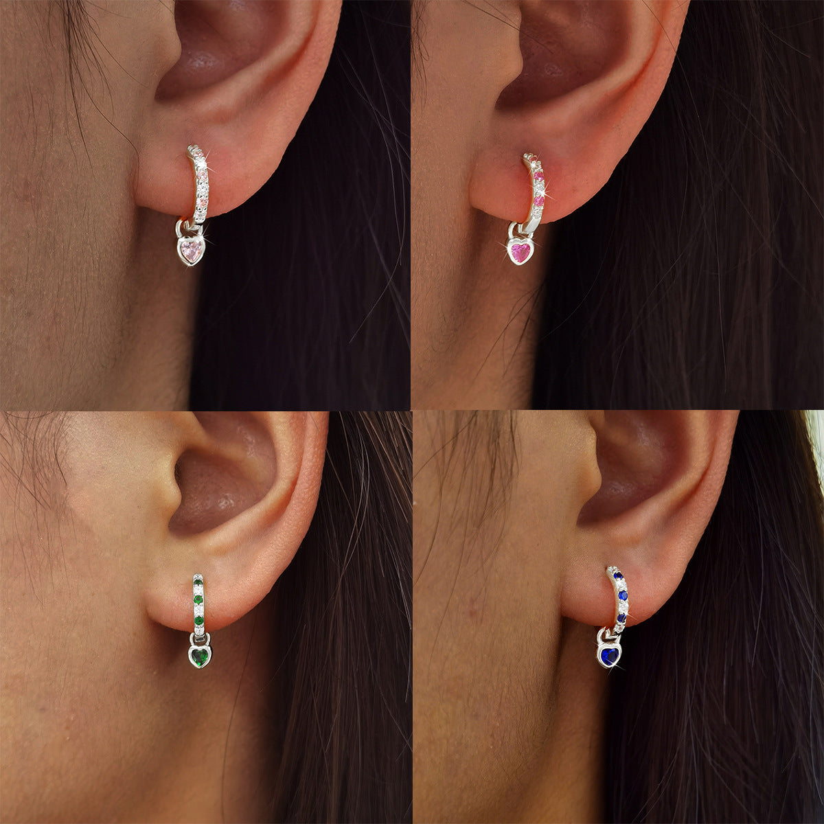 Color Zircon Heart Ear Cuffs - S925 Silver Dopamine Jewelry
