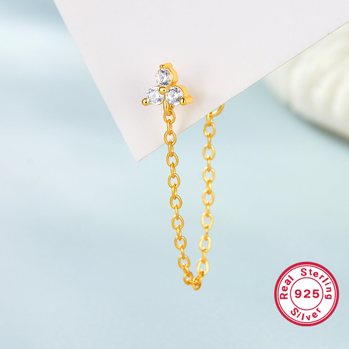 Octagram Snake Earring - 925 Silver Single Chain Geometric Jewelry