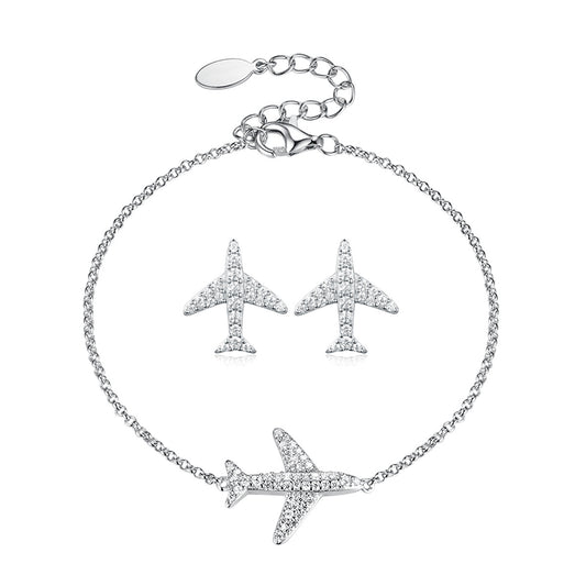 S925 Silver Airplane Zircon Set | Custom & Wholesale | INS Simple