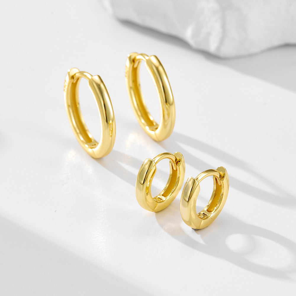 925 Sterling Silver Minimalist Sleek Hoop Earrings, High-End Light Luxury Plain Circle Jewelry