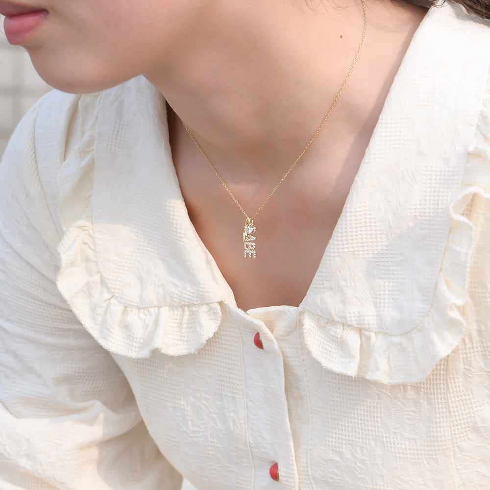 925 Sterling Silver BABE Letter Necklace, Zirconia Alphabet Pendant