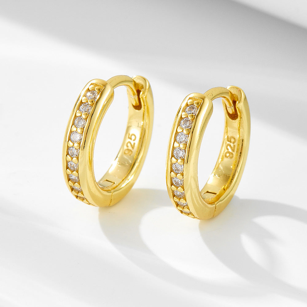 925 Sterling Silver Classic Pave Zirconia Hoop Earrings, Minimalist Luxury Jewelry