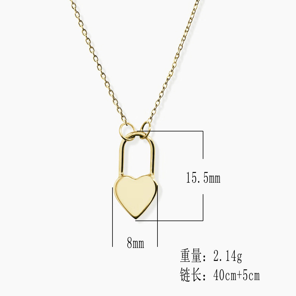 S925 Silver Modern Geometric Heart Padlock Choker - Elegant Ins Style Clavicle Chain