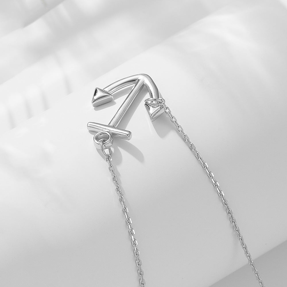 S925 Silver Creative Anchor Charm Necklace - Modern Punk Style Clavicle Chain