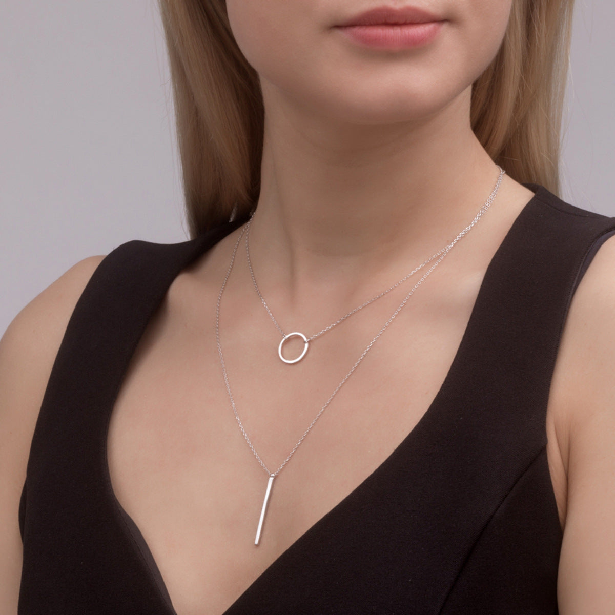 Double Layer Circle Necklace - 925 Silver Minimalist Best Friend Gift
