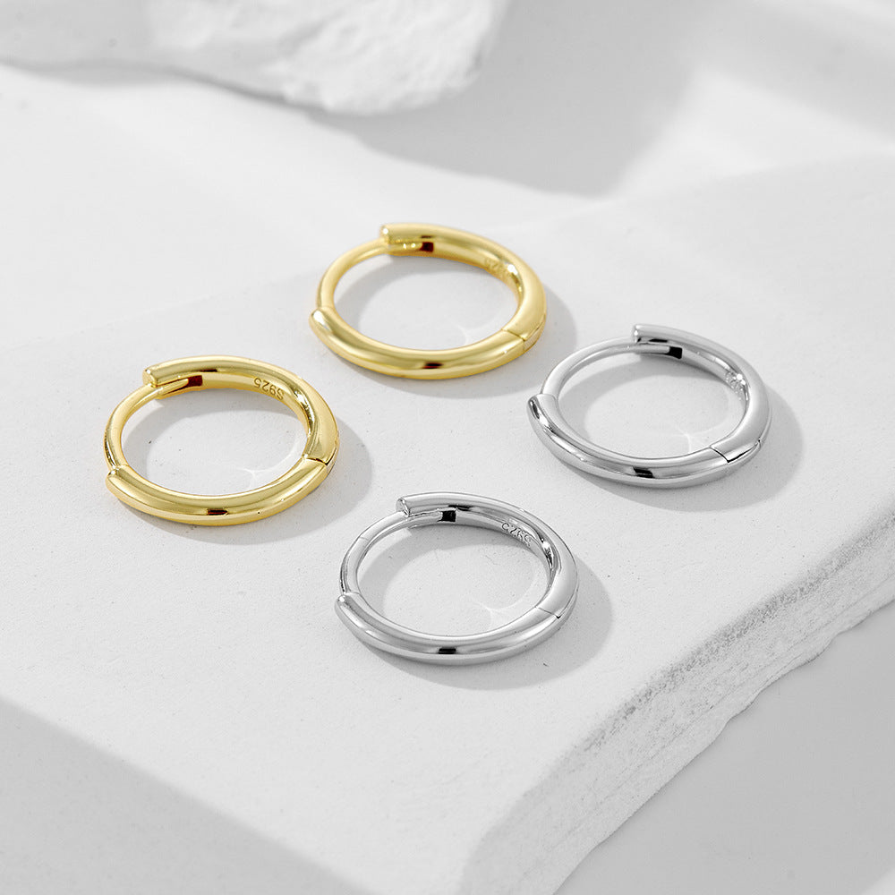 925 Sterling Silver High-End Hoop Earrings, 14K Gold Plated Sleek Minimalist Ins Style Jewelry