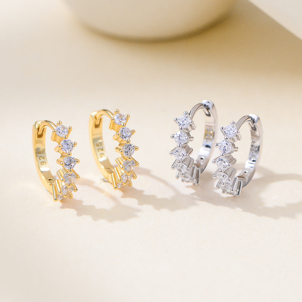 925 Sterling Silver C-Shape Hoop Earrings, Sparkling Pave Zirconia Half Hoops, Minimalist Geometric Huggie Earrings for Women